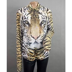 AFRM Tiger Print Blouse - Black, White, Gold